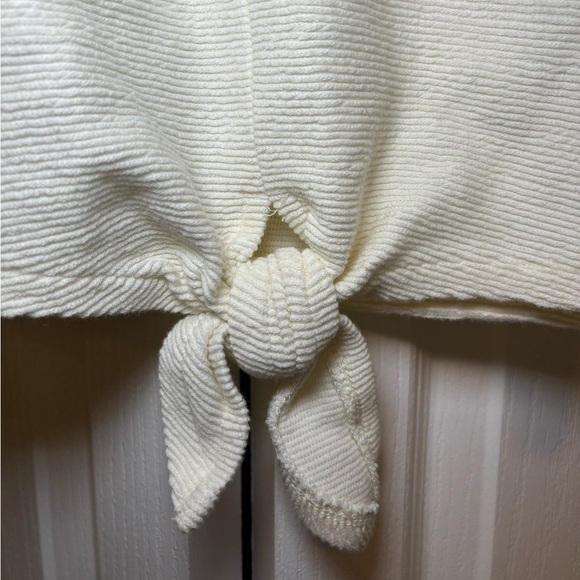Madewell Textured & Thread - Top Long Sleeve Tie Front Ribbed Cream in Size S - Picture 5 of 7